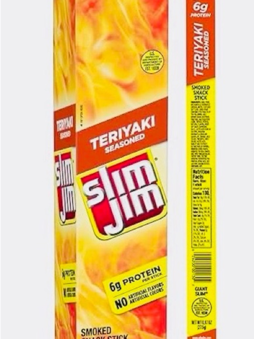Healthy Snack Slim Jim Teriyaki Seasoned Snack Sticks - Yellow & Red Packaging